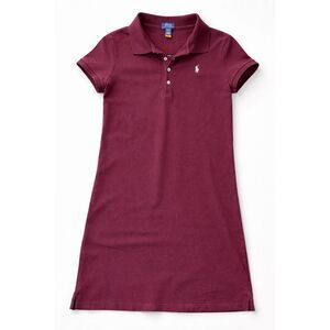 Polo Ralph Lauren Girls Burgundy Polo Shirt Dress L (12–14) Cotton Stretch Logo